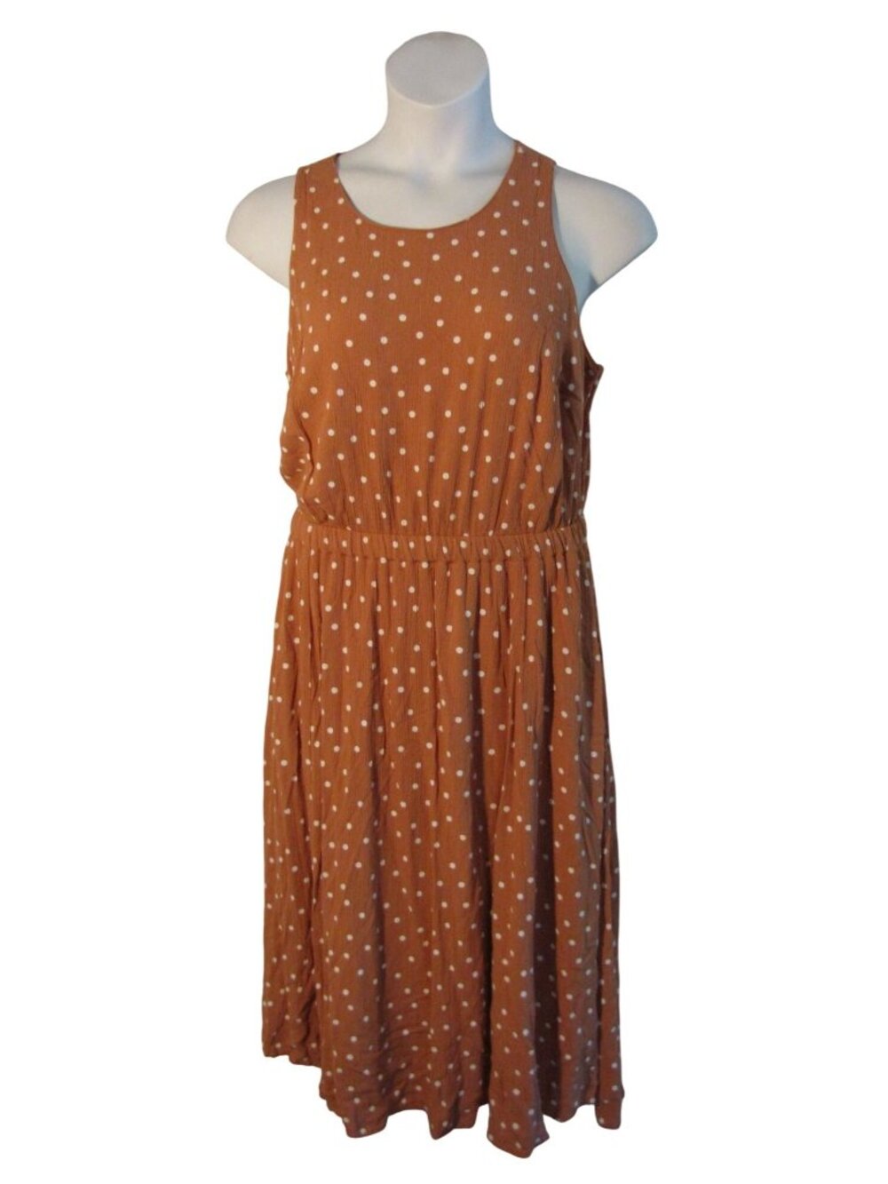 Lane Bryant 14 14W Brown White Polka Dot Dress POCKETS
